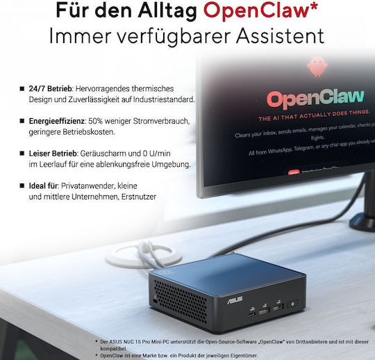 Asus NUC 15 Pro Mini PC (Kern Ultra 7 255H/32GB DDR4/1.0TB SSD/Kein Betriebssystem)