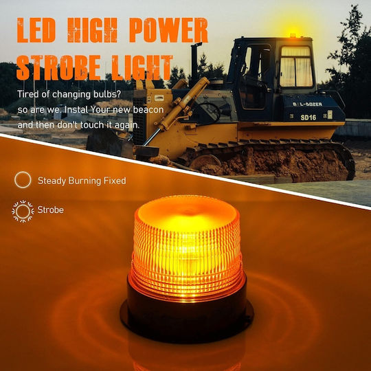 Lumină LED Portabilă Fără Cabluri Dinfu Portocalie Stroboscopică Lumină Intermitentă Reîncărcabilă Suport Magnetic Puternic Baterie Autonomie 8 Ore Vehicule Profesionale Tractoare Utilaje de Construcții Încărcătoare