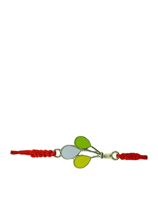 Bratara Martisor Pentru Femei Copii Jolie Design Bule Colorate Set 12 Piese Pandantiv Emailat Contur Aur Snur Reglabil Rosu Multicolor