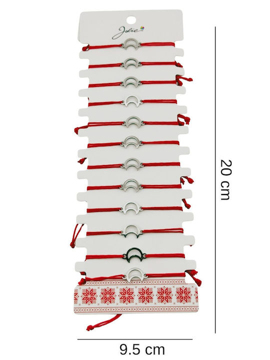 Martisor Bracelet Women Jolie Crescent Moon Design Set 12 Pieces Silver Stainless Steel Pendant Adjustable Red Cord Martisor Bracelet Women Jolie Crescent Moon Design Set 12 Pieces Silver Stainless Steel Pendant Adjustable Red Cord