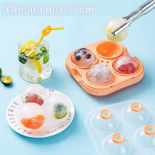 Formă de gheață Rotundă Din Plastic Cu 4 Locuri Portocalie 125161
