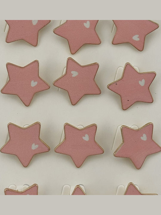 Set 12 Pinuri Martisor Inimă Stea Pentru Copii Jolie Pinuri Metalice Cu Aspect Lăcuit 2 X 2 Cm Pe Bucată Roz