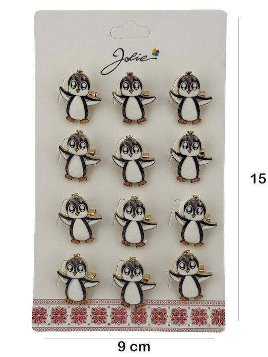 Set 12 Pinuri Martisor Pinguin Pentru Copii Jolie Pinuri Metalice Cu Aspect Lăcuit 2.5 X 3 Cm Fiecare Alb
