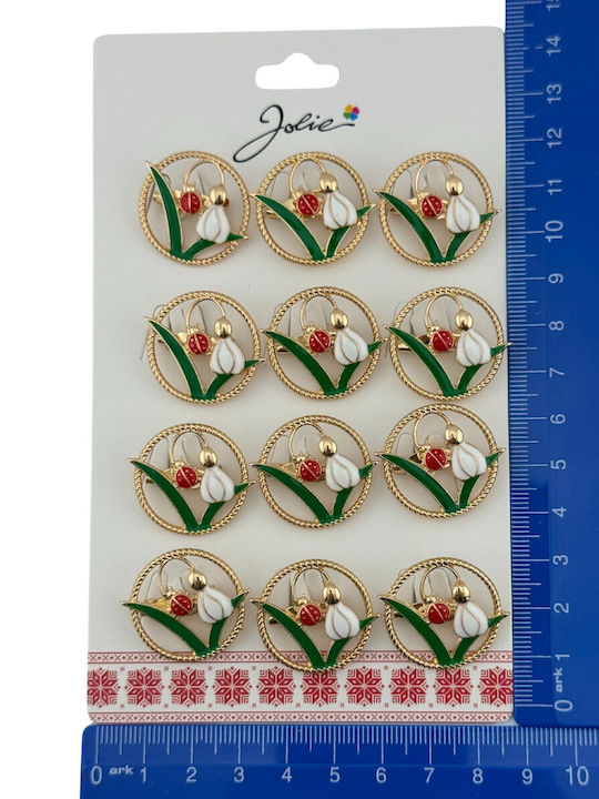 Set 12 Spring Martisor Brooches Jolie Snowdrop Model Ladybug In Circle