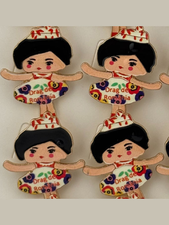 Set 12 Pinuri Mărțișor Copii Jolie Fată Design Coroană Mesaj „love From Romania” Multicolore