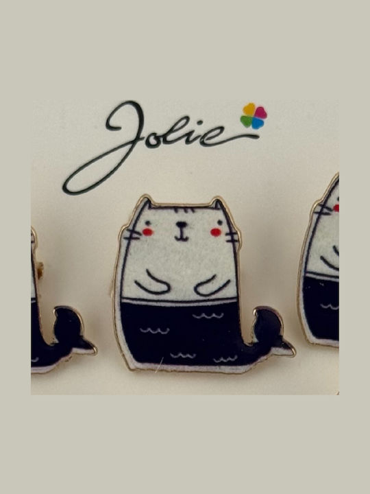 Set 12 Martisor Brooches Children Jolie Cat Mermaid Design White Blue