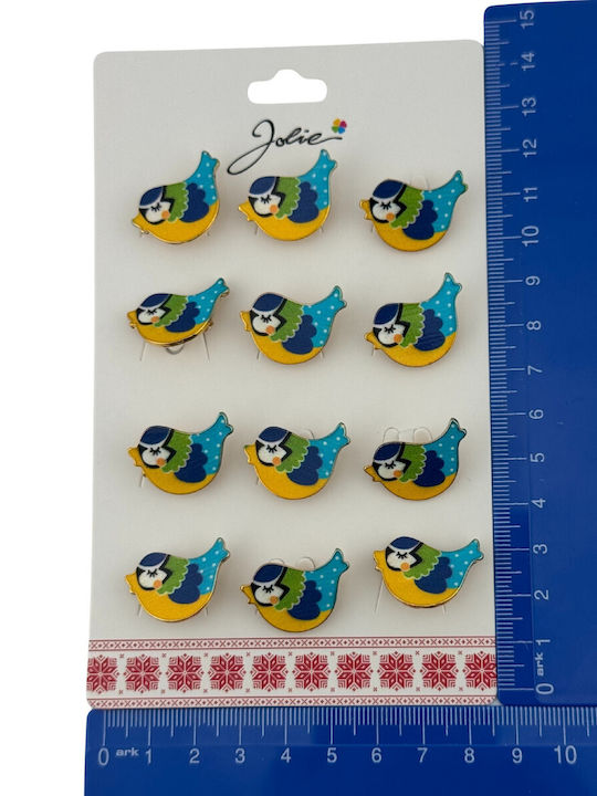 Set 12 Martisor Brooches Children Jolie Sparrow Bird Design Multicolor