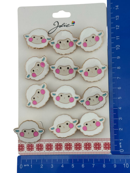 Set 12 Martisor Brooches Children Jolie Sheep Design White