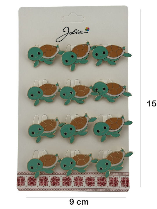Set 12 Pinuri Mărțișor Copii Țestoasă Jolie Pinuri Metalice Aspect Lăcuit 2.5 X 1.5 Cm Fiecare Verde