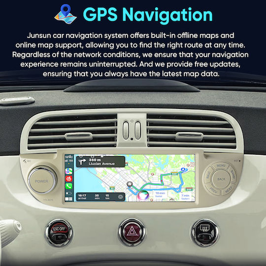 Junsun 6 86" Android 15 Multimedia 2GB/64GB Fiat 500 2007-2015 CarPlay Wireless Android Auto GPS DSP Alb