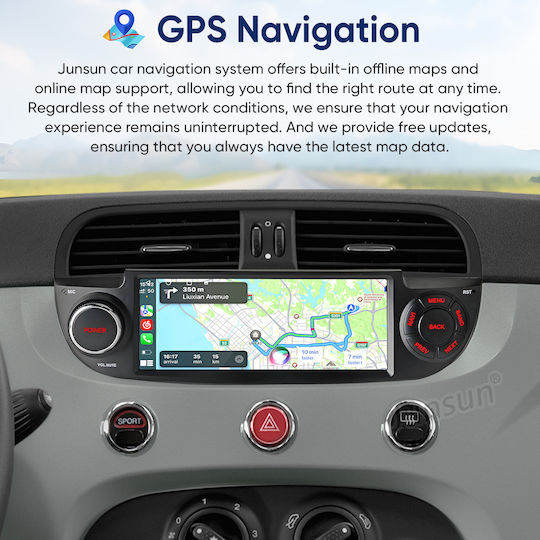 Junsun 6 86" Android 15 Multimedia 2gb/64gb Fiat 500 2007-2015 Ασύρματο Carplay Android Auto Gps Dsp Μαύρος
