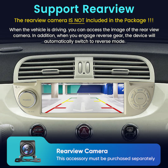 Junsun 6 86" Android 15 Multimedia 2GB/64GB Fiat 500 2007-2015 CarPlay Wireless Android Auto GPS DSP Alb