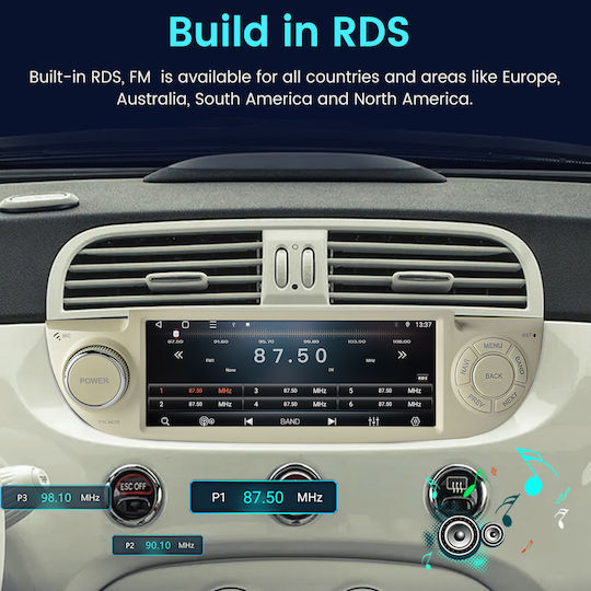 Junsun 6 86" Android 15 Multimedia 2GB/64GB Fiat 500 2007-2015 CarPlay Wireless Android Auto GPS DSP Alb