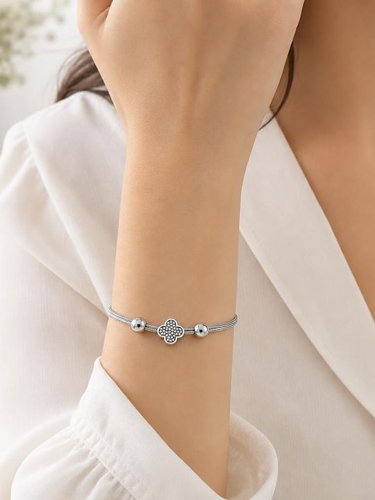 Brățară De Femei Din Argint 925 Jolie Model Șarpe Argintiu Charm Trifoi Lungime Reglabilă Design Elegant Simbol Noroc Greutate 4,8 G Culoare Argintie