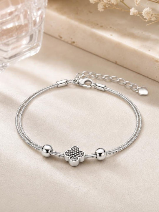 Brățară De Femei Din Argint 925 Jolie Model Șarpe Argintiu Charm Trifoi Lungime Reglabilă Design Elegant Simbol Noroc Greutate 4,8 G Culoare Argintie