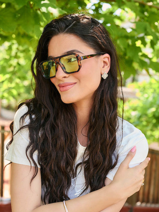 Leegio Damenteil Sonnenbrille mit Schwarzem Schildkrötenrahmen und Blauen Gläsern