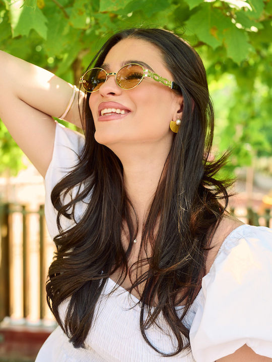 Leegio Damenteiliche Sonnenbrille mit Goldmetallischem Rahmen und Orangefarbenen Gläsern