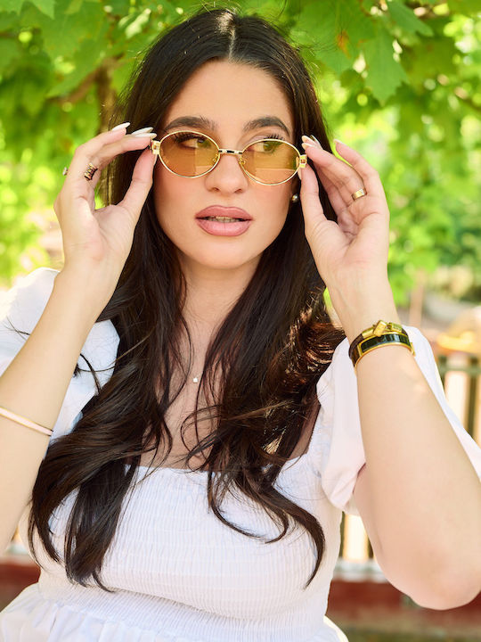 Leegio Damenteiliche Sonnenbrille mit Goldmetallischem Rahmen und Orangefarbenen Gläsern