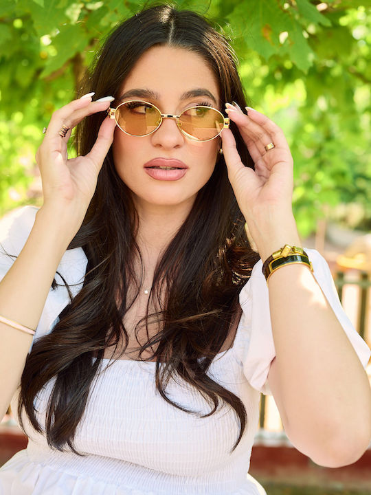 Leegio Damenteiliche Sonnenbrille mit Goldmetallischem Rahmen und Orangefarbenen Gläsern