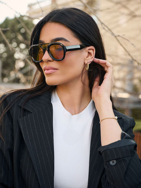 Leegio Women’s Sunglasses with Black Horn-Rimmed Frame and Beige Lens