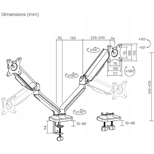 Brateck Desk Mount for 2 Monitors up to 32" with Arm (LDT46-C024E)