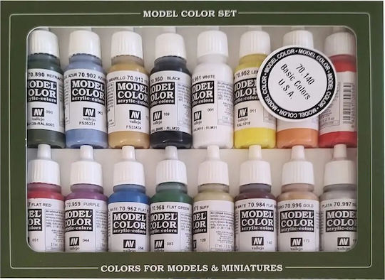 Acrylicos Vallejo Colors Σετ Χρώματα Μοντελισμού Basic Colors Usa 18ml 16τμχ