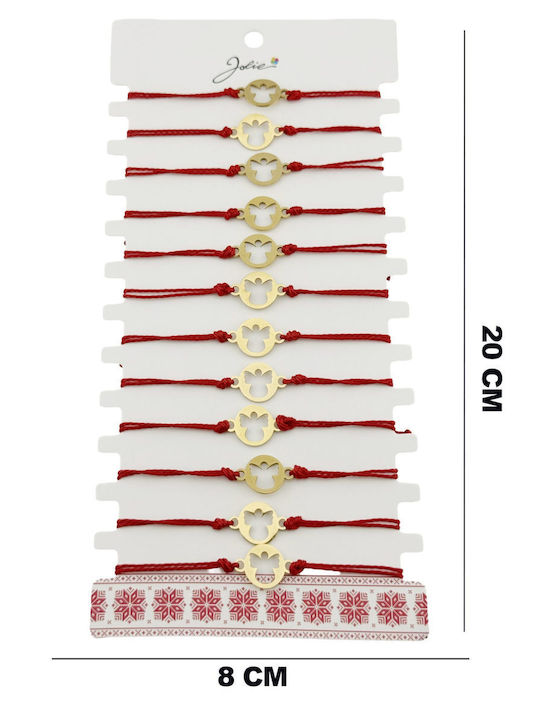 Martisor Bracelet Women Jolie Angel Design Set 12 Pieces Gold Stainless Steel Pendant Adjustable Braided Cord Red