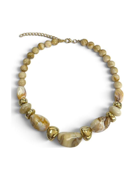 Steel Necklace From Gold Plated Steel Beige