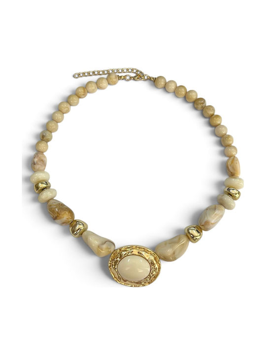 Steel Necklace From Gold Plated Steel Beige