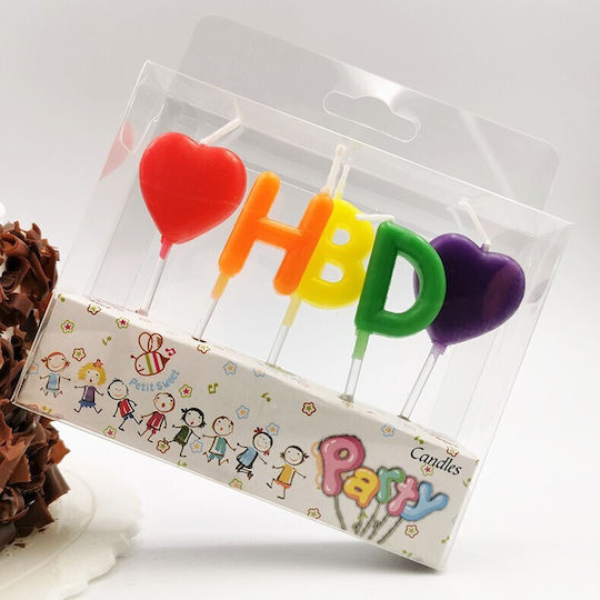 Set 5 Lumanări De Ziua De Naștere Flippy Model Inimă Litere Hbd 1.8 X 2.7 Cm Ceară Multicoloră