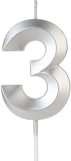 Nummer 3 Kerze Flippy Diamond Modell 5 X 3,4 cm Silber