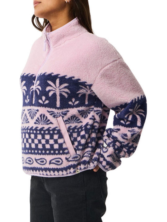 Winter Women's Fleece Blouse with Neckline Zipper Lilac