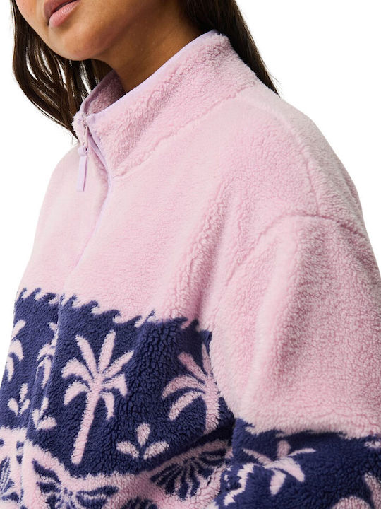 Winter Women's Fleece Blouse with Neckline Zipper Lilac