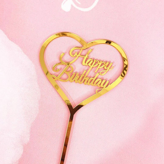 Decoratiune Cake Topper Flippy Formă Inimă Scrisuri La Mulți Ani Temă Aniversare Aurie