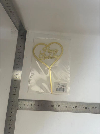 Decoratiune Cake Topper Flippy Formă Inimă Scrisuri La Mulți Ani Temă Aniversare Aurie