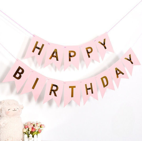Banner Happy Birthday 100x200 Cm Flippy Steag Dimensiune 11.5x16.5 Cm Role De Ață Incluse Roz