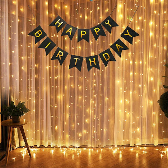 Banner Happy Birthday 100x200 Cm Dimensiune Steag 11.5x16.5 Cm Rola De Ață Inclusă Neagră