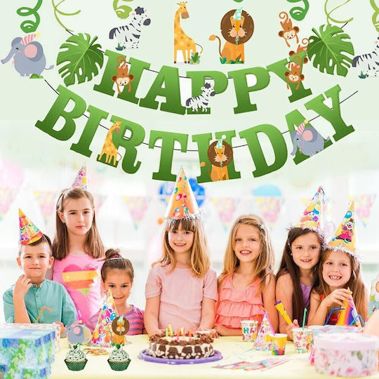 Banner Happy Birthday 100x200 Cm Flippy Role De Ață Inclusă Temă Junglă Verde