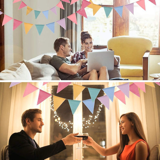 Set 10 Steaguri Tip Banner Flippy Colecția La Mulți Ani Lungime 270 Cm Realizate Din Hârtie Creponată Multicoloră