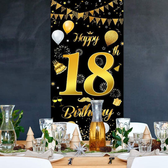 Banner Pentru Petrecere Flippy Happy Birthday Design Temă 18 Ani 185x90 Cm Negru