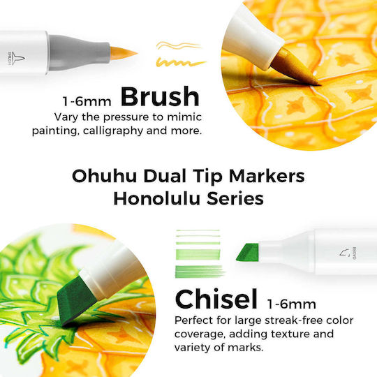 Ohuhu Markere de pictură cu alcool Brush & Chisel Set 320 Culori