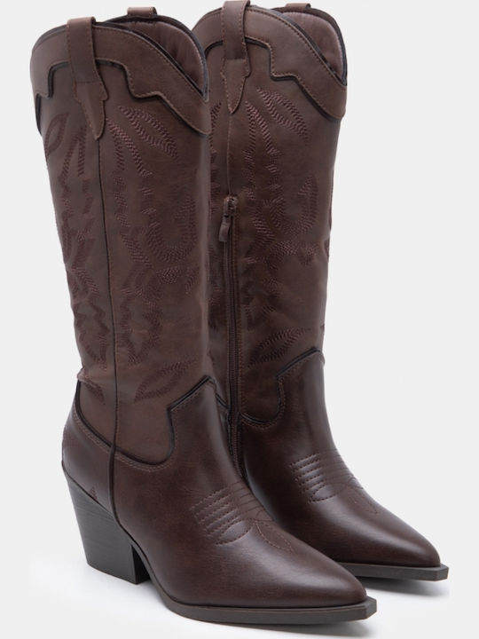 Wildleder Damenstiefel Cowboy mit mittlerem Absatz Braun