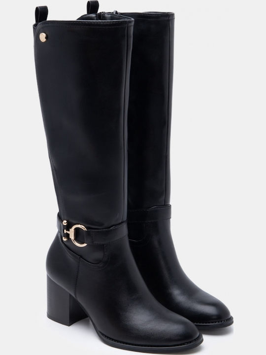 Suede Women's Boots with Mid Heel Black