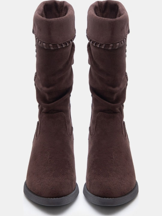 Suede Women's Ankle Boots Cowboy with Medium Heel Brown