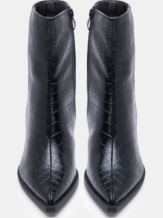 Suede Women's Ankle Boots Cowboy with Mid Heel Black