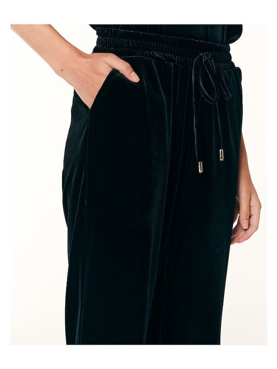 Damen Samt Hose mit Gummiband Schwarz