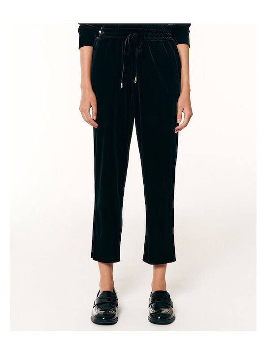 Damen Samt Hose mit Gummiband Schwarz