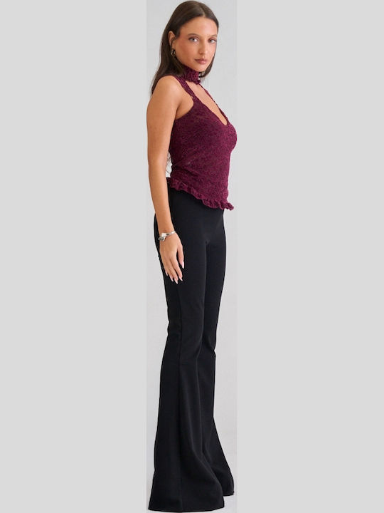 Women's Fabric Flared Trousers Black
