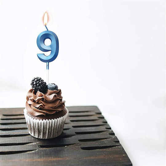 Number 9 Candle Flippy Diamond Model 5 X 3.4 Cm Blue