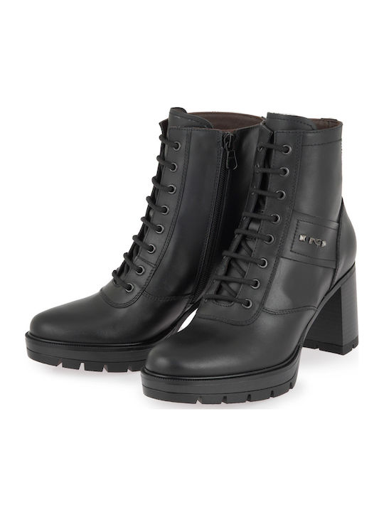 Leather Women's Ankle Boots with High Heel Black